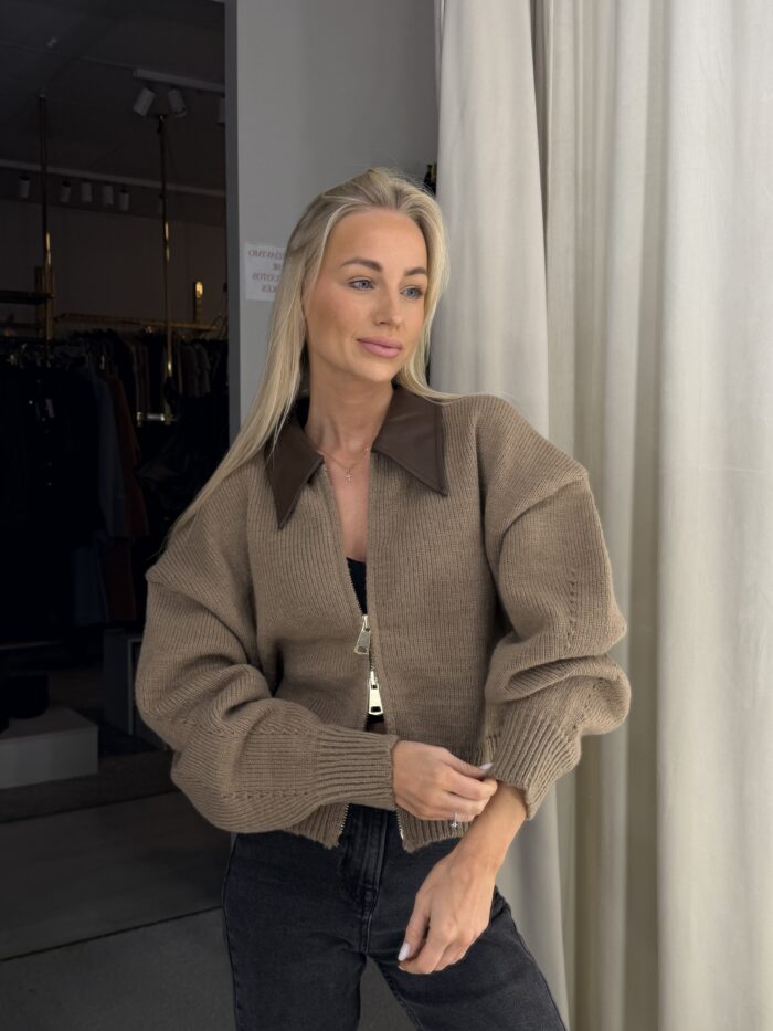 Zip megztinis su odine apykakle