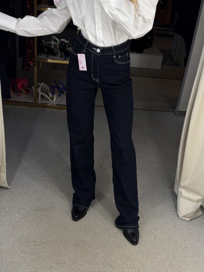 Tamsiai mėlynai džinsai Straight