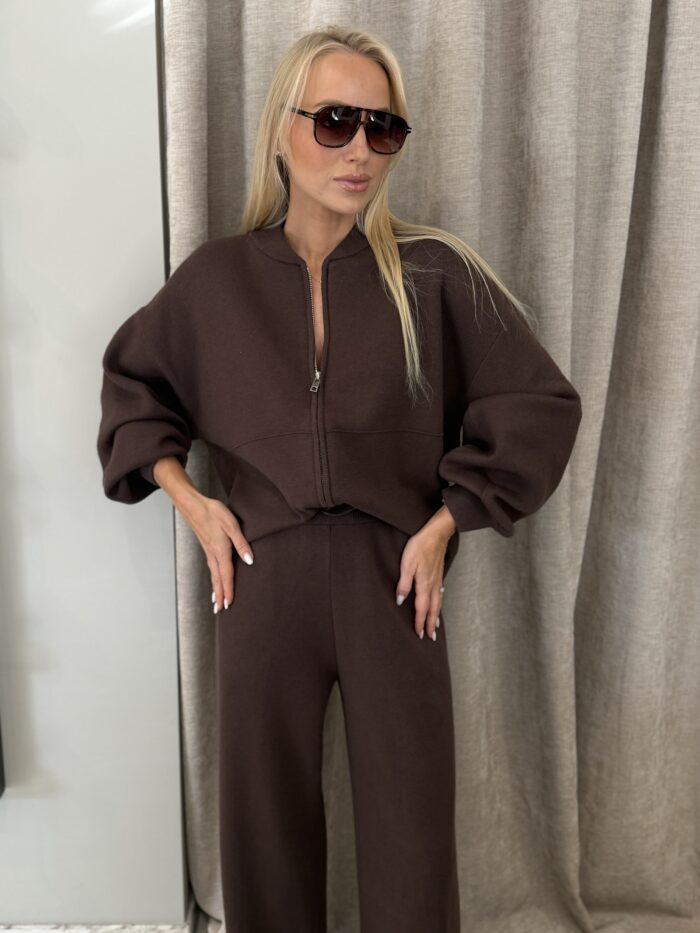 Kostiumėlis su vilna BOMBER JACKET - Tamsiai ruda, S/M